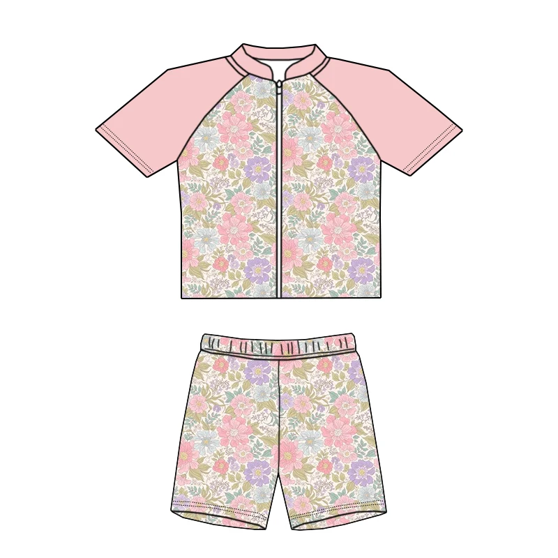 Summer New Style Short-sleeved Children's Swimming Suit Set, Custom-made with Sun protection for Children's Swimsuits - Image 2