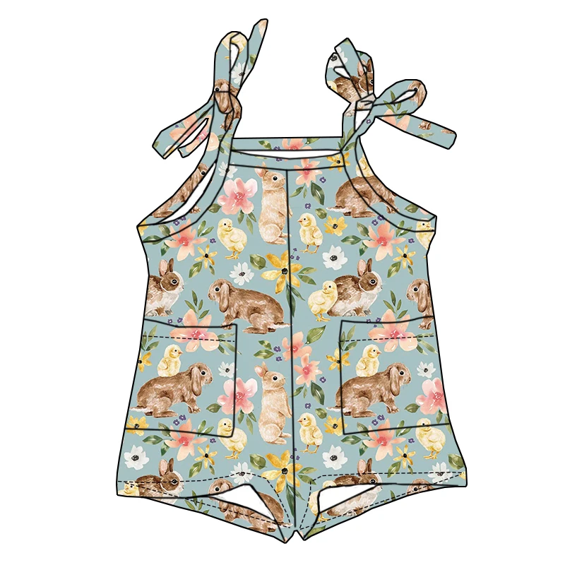 Newborn Girl Bamboo Comfortable Fabric Jumpsuit Lace-up Pocket Sleeveless High-quality Children's Jumpsuit - Image 5