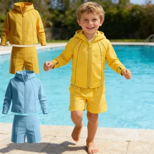 Newly Arrived Summer Boys' Pool Set with Long-sleeved Shorts and Custom-made Sun-protective Swimsuits for Boys