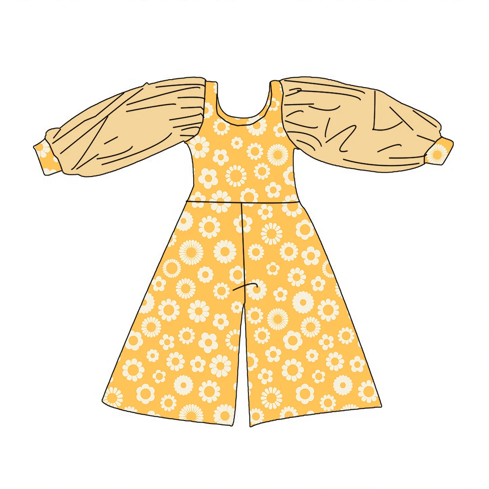 Hot Selling 0-16 Year Old Kids Girls Romper Long Puff Sleeve Custom Print Toddler Baby Kids Wide-legs Jumpsuits - Image 5