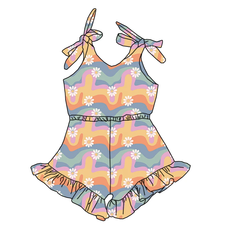 Premium Summer Factory Wholesale Baby Girls' Sleeveless Jumpsuits with Lace-up Pleated and Lace Designs Children's Jumpsuits - Image 4