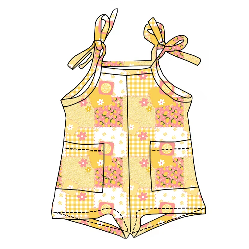 Wholesale Children Clothing Lovely Design Custom Print One Piece Short Tie up Pockets Toddler Romper - Image 2