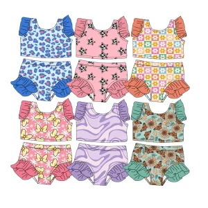 High Quality Custom Floral Prints Kids Girls Ruffle Tank and Shorts 2-Pieces Swimsuit Infant Girl Swimwear Sets