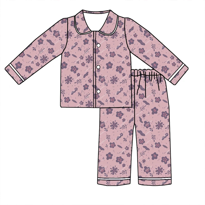 Hot Selling Kids Girl Long Sleeve Two Piece Pajamas Spring Summer Custom Printing Sleep Wear Set - Image 2