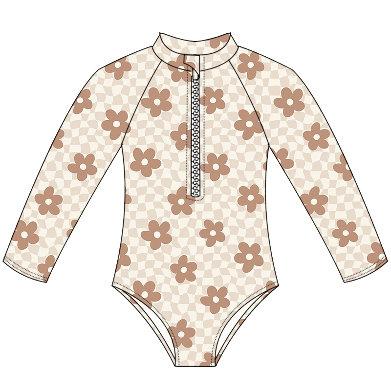 Summer Girl Beach Wear 0-16 Years Old Swimsuit Custom Print Kids Long Sleeve Bathing Suit With Zipper One-Piece Swimming Wear - Image 2