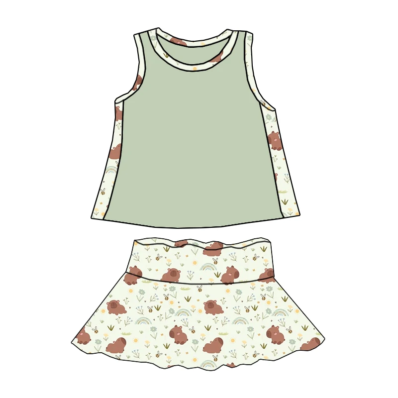 Unique Design Sleeveless Top Paired with Wide-waist Short Skirt Set - Cute Summer Casual Outfit for Girls - Image 5