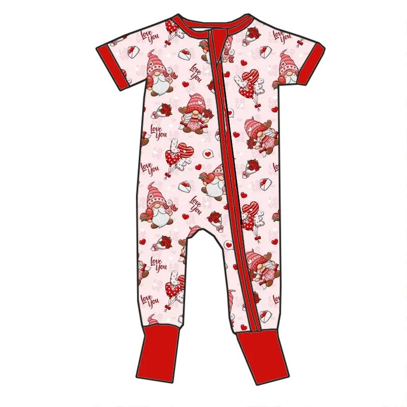 New Arrival Valentine's Day Soft Bamboo Fabric Short Sleeves Baby Girls Zippy Pajamas Romper - Image 3