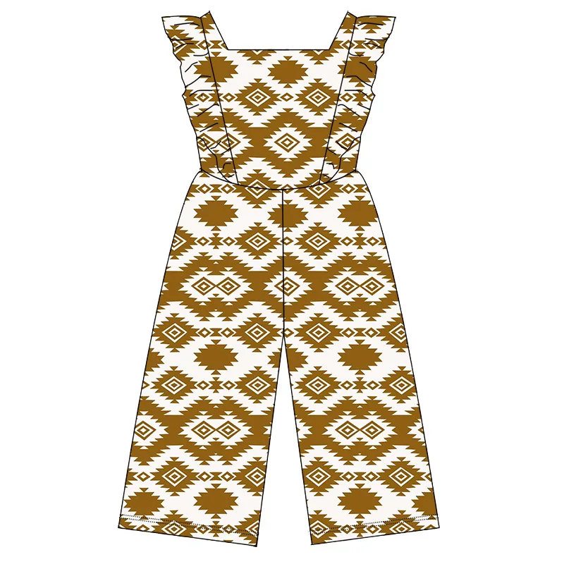 New Arrival Boutique Ruffle Sleeve Wide Leg Design Loose Style Girl One Piece Romper Round Neck Kids Baby Jumpsuit Overall - Image 2