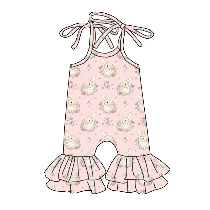 2026 Premium Children's Tied Belt Wide-leg Pants with Lace Trim and One-piece Dress with Easter Egg Print for Girls - Image 5