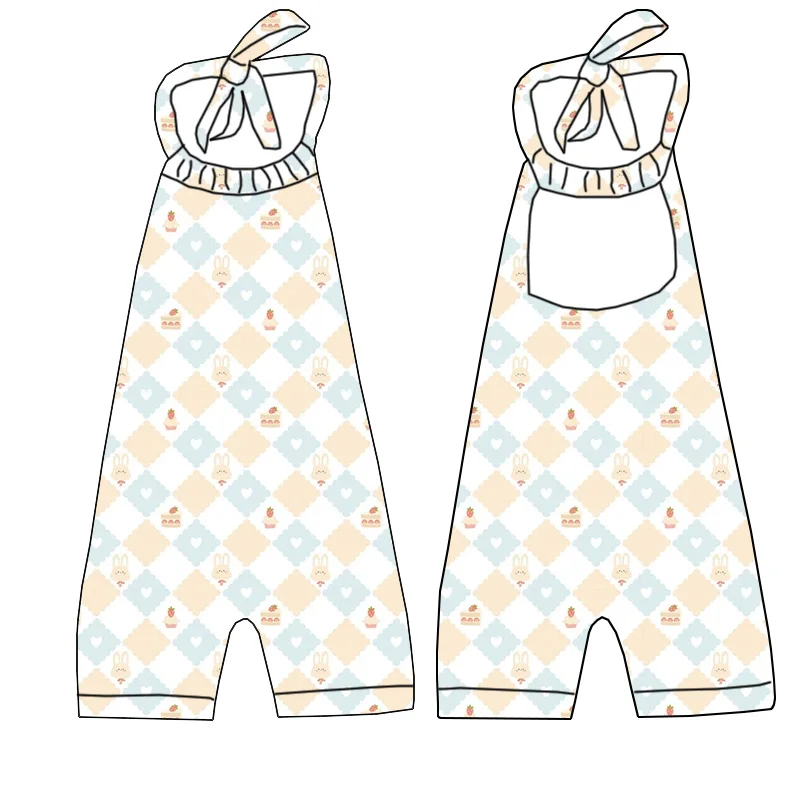 High-quality Custom-made Cute Rabbit-pattern Little Girl Tie-on One-piece Made of Bamboo Fiber Fabric, Children's One-piece - Image 2