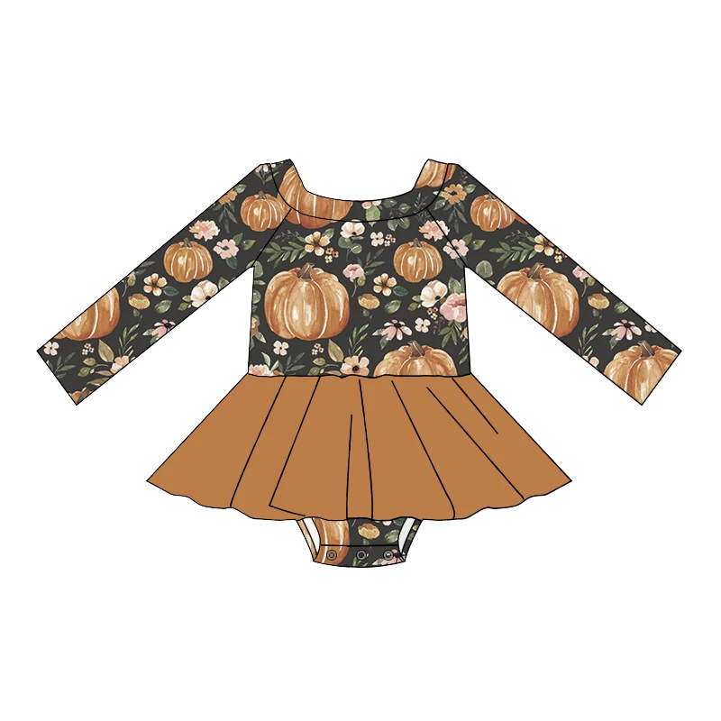 Factory Made Fall Winter Long Sleeve Off Shoulder Girl Skirted Romper Custom Print Kids Jumpsuit Baby Fitted Bodysuits - Image 5