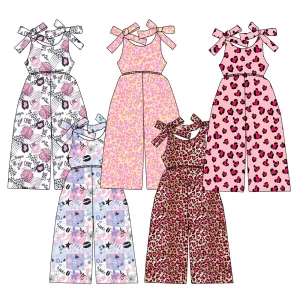 Premium Summer Tie Waist Elastic Girls' Jumpsuit Custom-made Pattern Bamboo Comfortable Fabric Children's Jumpsuit