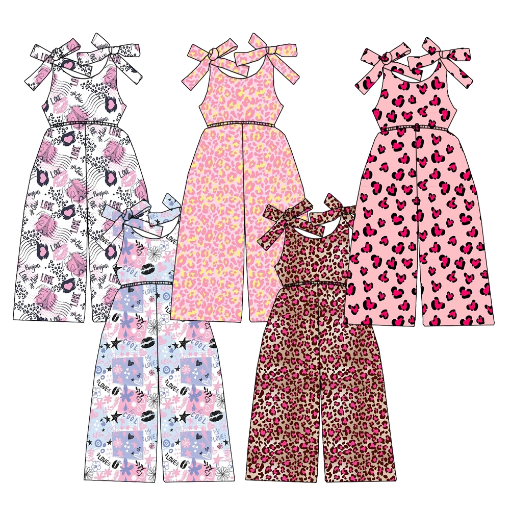 Premium Summer Tie Waist Elastic Girls' Jumpsuit Custom-made Pattern Bamboo Comfortable Fabric Children's Jumpsuit