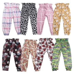 Trendy Fall Girls Long Pants Custom Halloween Pumpkin Printed Toddler Paper Bag Waist Joggers