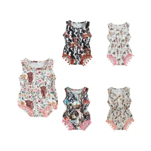 Nwe Style Baby Girl Summer Sweet Sleeveless Animal Cartoon Print Hairball Romper