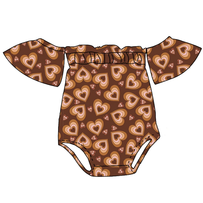 Trendy Boutique Kids Clothing Valentine's Day Heart Custom Printing Baby Girl off Shoulder Romper - Image 3