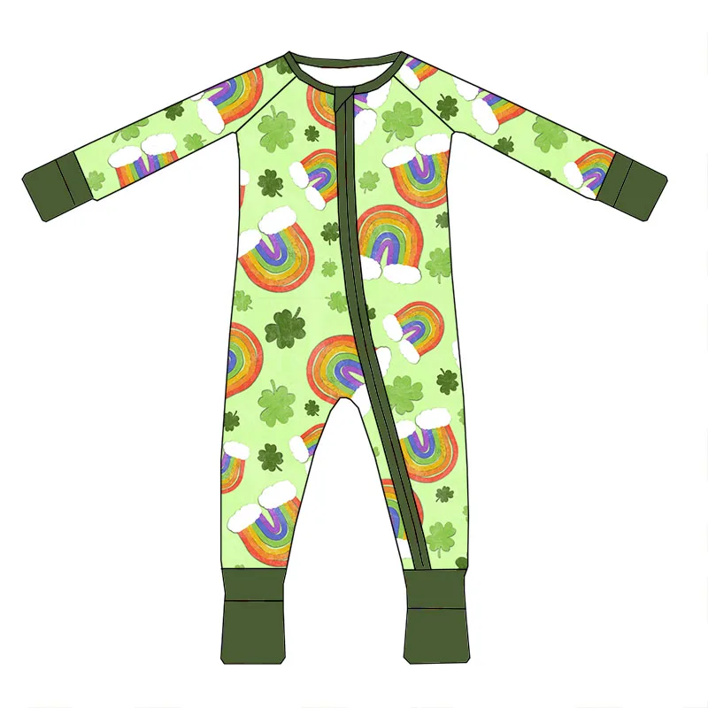 Hot Sale Custom Print Bamboo Fabric Long Sleeves Baby Girls Zippy Pajamas Romper - Image 6