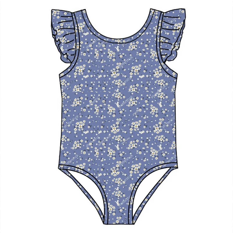 Hot Selling Kids One Piece Swimsuit Custom Floral Printing Summer Bathing Swimsuit with Ruffles - Image 6