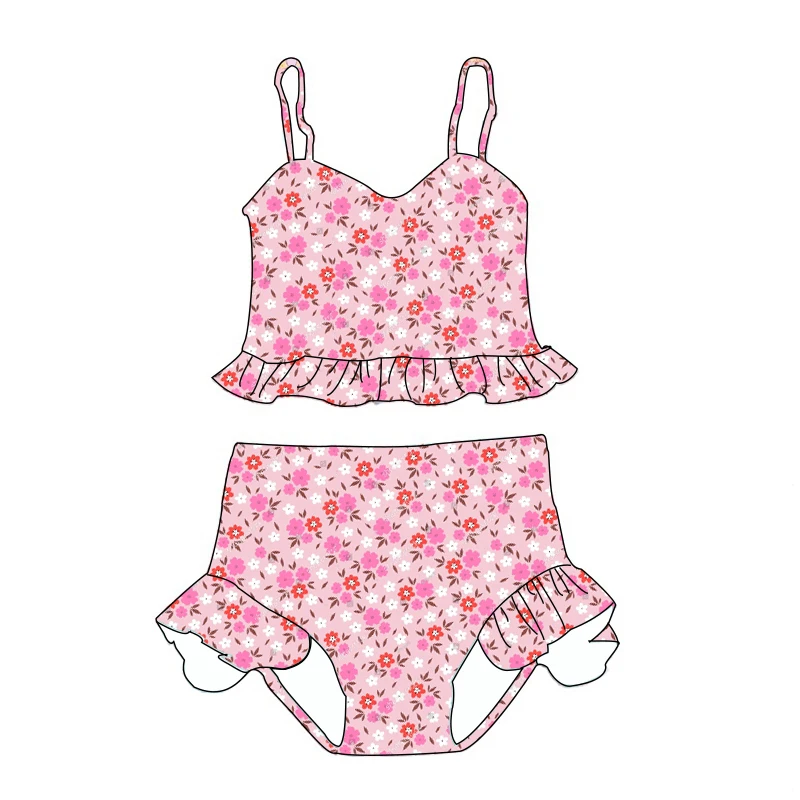 Wholesale Kids Baby Two-Piece Swim Set Custom Printing Summer Bathing Swimsuit Baby Sweet Swimwear with Ruffles - Image 2