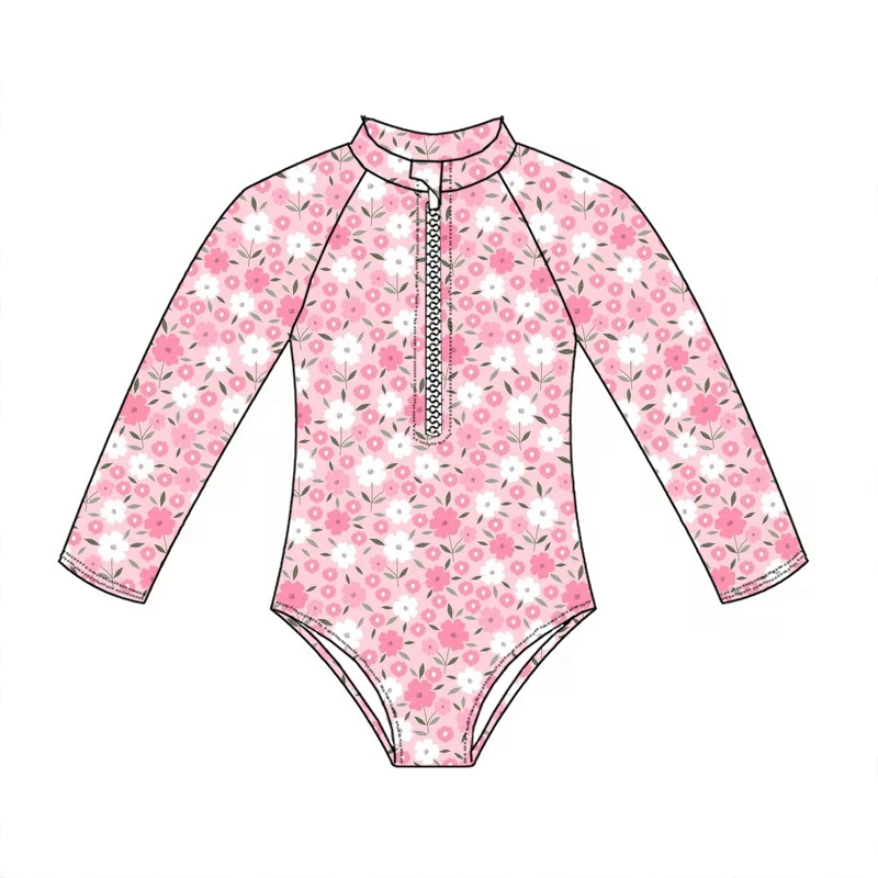 High-quality Summer Children's Long-sleeved Swimsuit Sun-protective Quick-drying Fabric Children's One-piece Swimsuit - Image 5