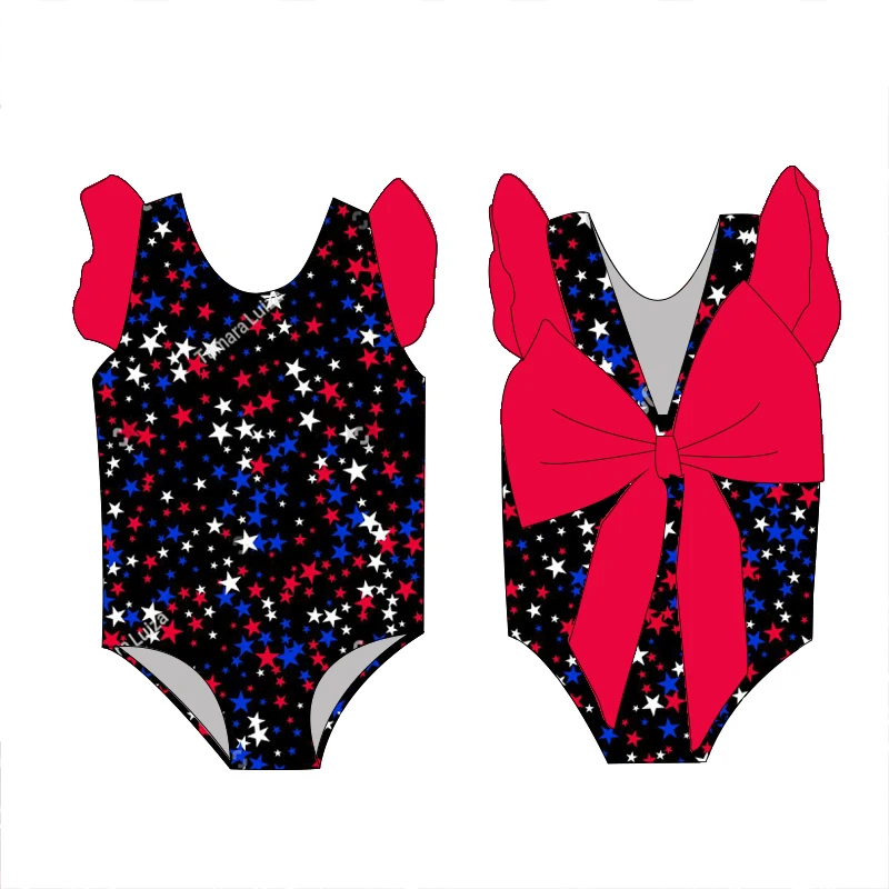 Wholesale Custom Girl's Summer Big Bow Swimsuit 4th of July Printing Kid's Sleeveless Beach Swimwear - Image 6