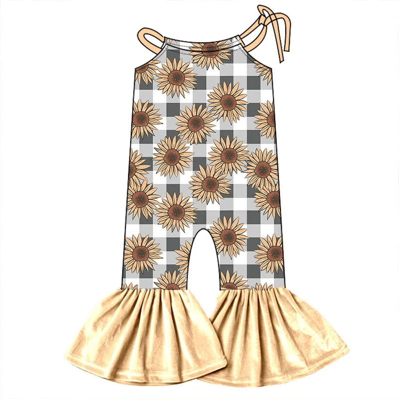 New Design Toddler Girls One Piece Halter Bodysuit Custom Pattern Sleeveless Bell Bottoms Kids Tie up Romper - Image 3