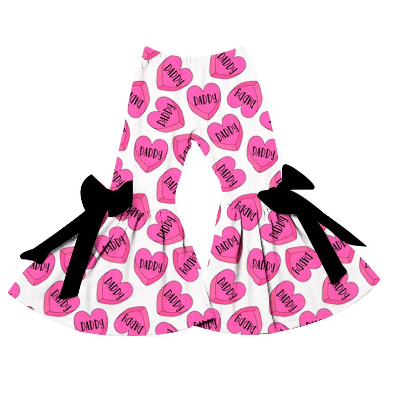 Factory Wholesale Sweet and Cute Little Girl Bell Bottom Pants Kids Trousers Bow Design Custom Print Children Flare Pants - Image 2