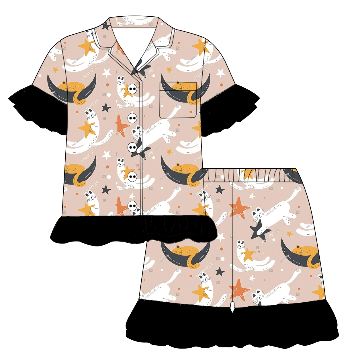 Hot Sale Little Girls Tiered Ruffled Pajama Set Button-Front Short Sleeve Top & Shorts Soft High Quality Baby Girls Sleepwear - Image 6