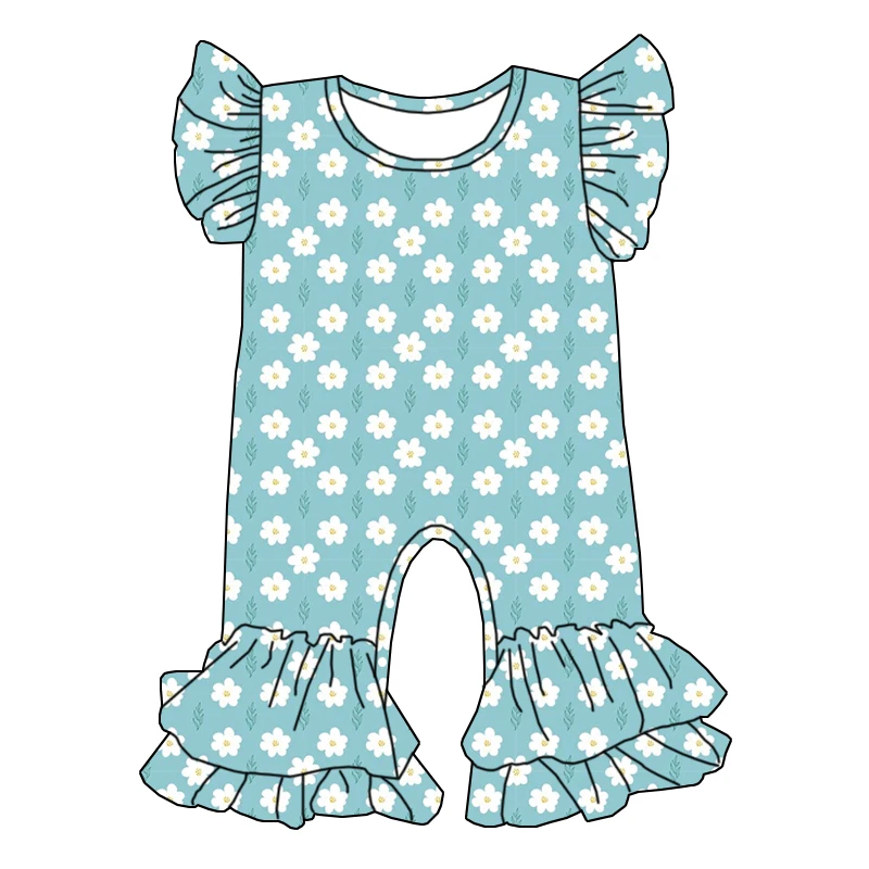 Children's Custom-made Printed One-piece Dress with Short Lace Sleeves and Double Layers Fashionable Jumpsuit for Girls - Image 2
