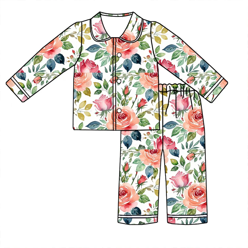 Hot Selling Kids Girl Long Sleeve Two Piece Pajamas Spring Summer Custom Printing Sleep Wear Set - Image 5