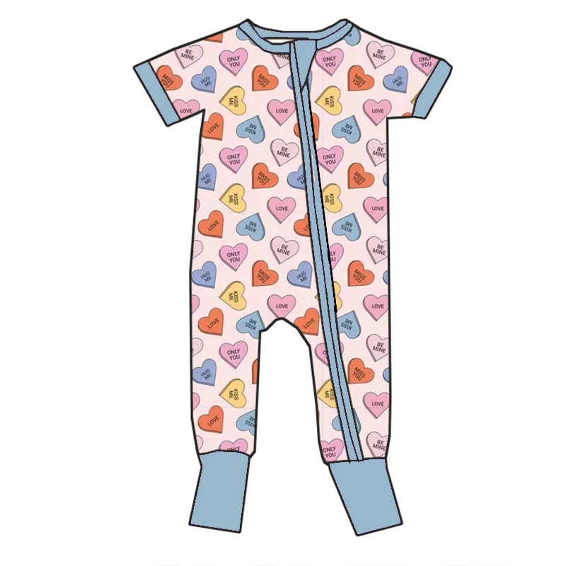 New Arrival Valentine's Day Soft Bamboo Fabric Short Sleeves Baby Girls Zippy Pajamas Romper - Image 2