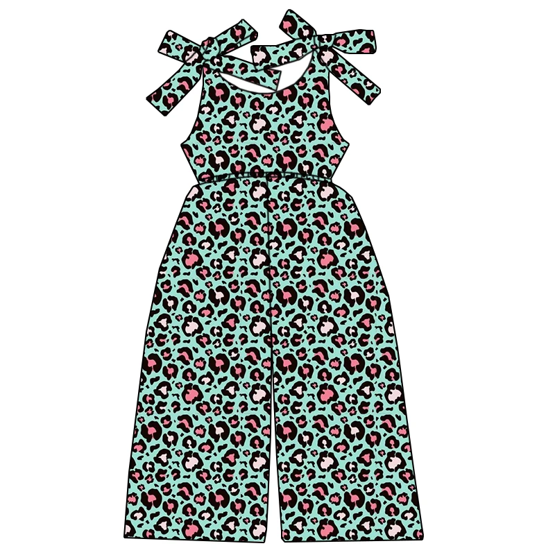 Premium Summer Tie Waist Elastic Girls' Jumpsuit Custom-made Pattern Bamboo Comfortable Fabric Children's Jumpsuit - Image 5