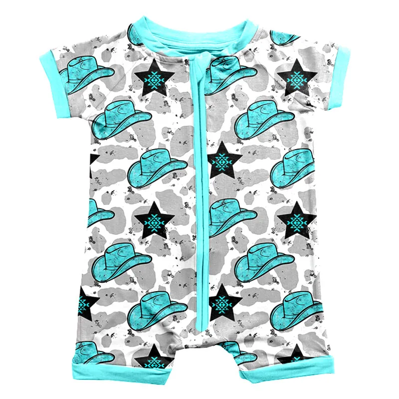 New Arrival Boy Romper With Zipper Short Sleeve Short Pants Western Pattern Bamboo Fabric Summer Newborn Baby Pajamas - Image 4