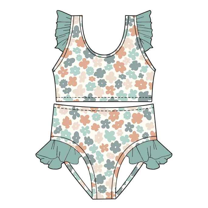 Low MOQ Wholesale Girls Custom Printing Summer Two-Piece Bathing Swimsuit Baby Fashion Design Sweet Swimwear - Image 4