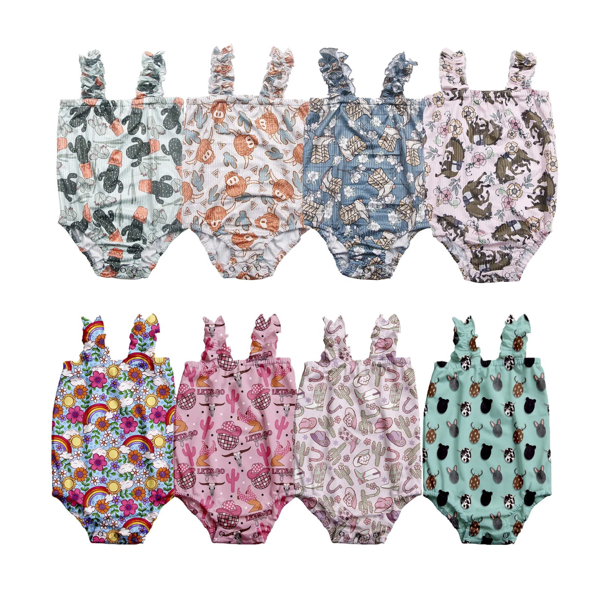 OEM ODM Newborn Infant Toddler Girls Clothes Printing Fabric Romper Boutique Custom Summer Baby Clothing