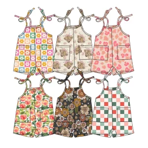 Hot Sale Summer Autumn Custom Floral Print Infant Toddler Girl Jumpsuit With Tie Sleeveless Short Length Pants Tie up Romper