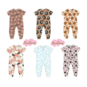 Wholesale Halloween Newborn Toddler Custom Milk Silk Pajamas Short Sleeve Romper Bottom Snap Infant Baby Clothes Jumpsuit Romper