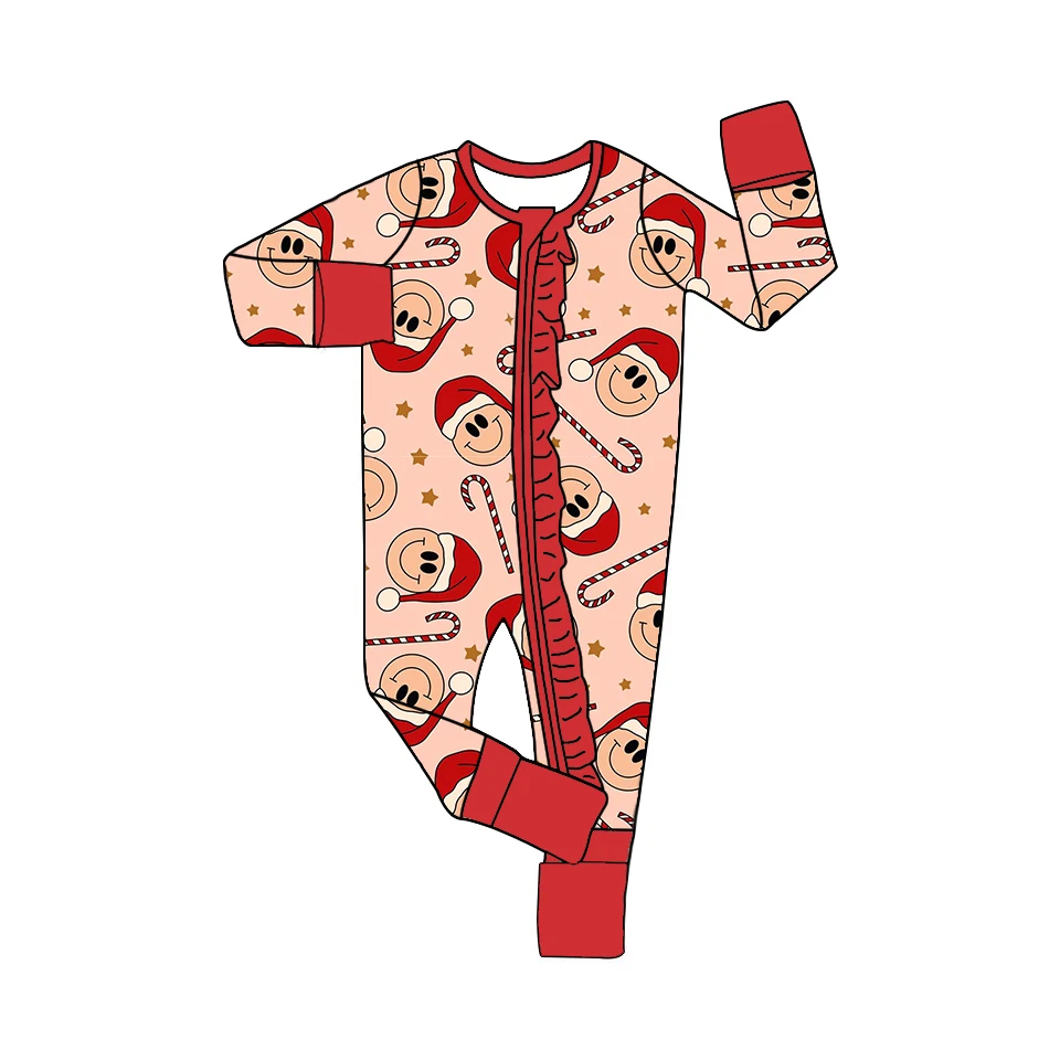 Hot Sell Infant Christmas Romper Custom Ruffles Design Baby Girl Winter Fold Hand and Feet Long Sleeve Zipper Lovely Sleepwear - Image 6