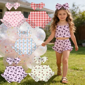 New Arrivals of Custom Printed Girls' Bow Hairbands with Shorts Fashionable Elongated Version Mid-waist Design Children's Shorts