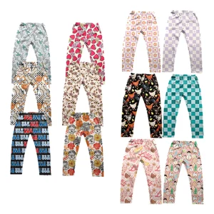 Fashion Comfortable Autumn Casual Style Boutique Rib Knit Children Girl Custom Prints Long Pants Clothes Kids Trousers