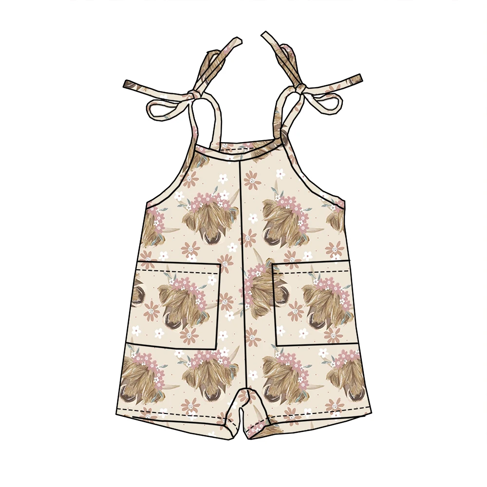 Hot Sale Summer Autumn Custom Floral Print Infant Toddler Girl Jumpsuit With Tie Sleeveless Short Length Pants Tie up Romper - Image 3