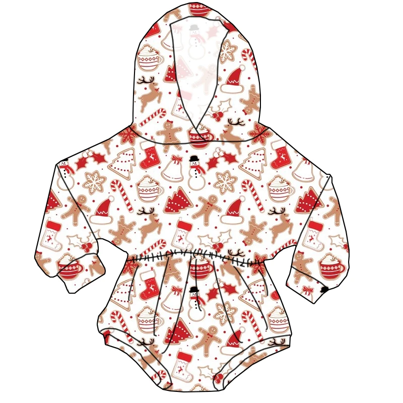 Wholesale Christmas-pattern Girl Long-sleeved One-piece Jumpsuit with Hood and Pleated Waist Design - Cute Style Girl Clothing - Image 2