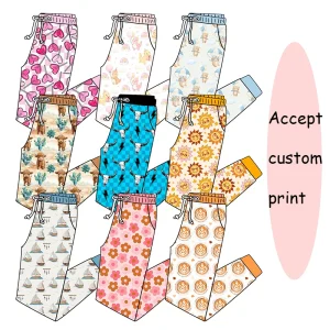 Low MOQ 95 Bamboo 5 Spandex Stretchy Fabric Custom Print Bamboo High Waist Home Wear Soft Joggers