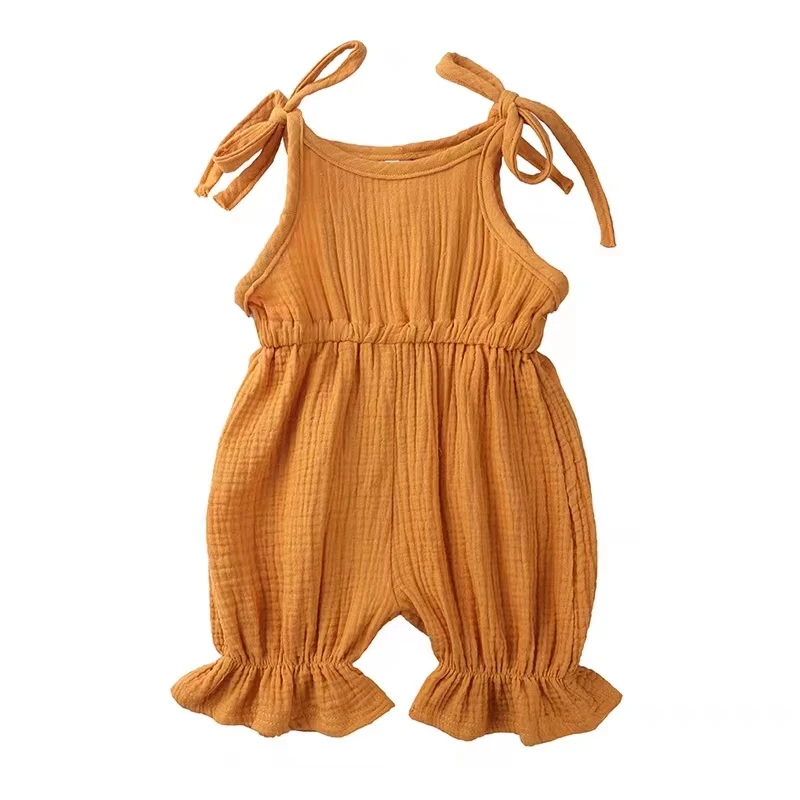 Latest Summer Baby Jumpsuit Cute Bodysuit Lace-up Design Little Girl Jumpsuit Custom Solid Color Cotton and Linen Kids Clothing - Image 6