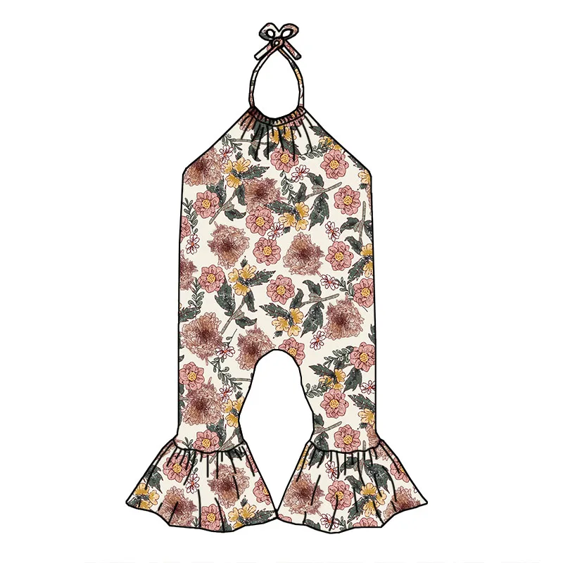 Wholesale Kids Clothing Children Girl Tie up Lovely Kid's One Piece Custom Prints Girl Long Jumpsuit - Image 5