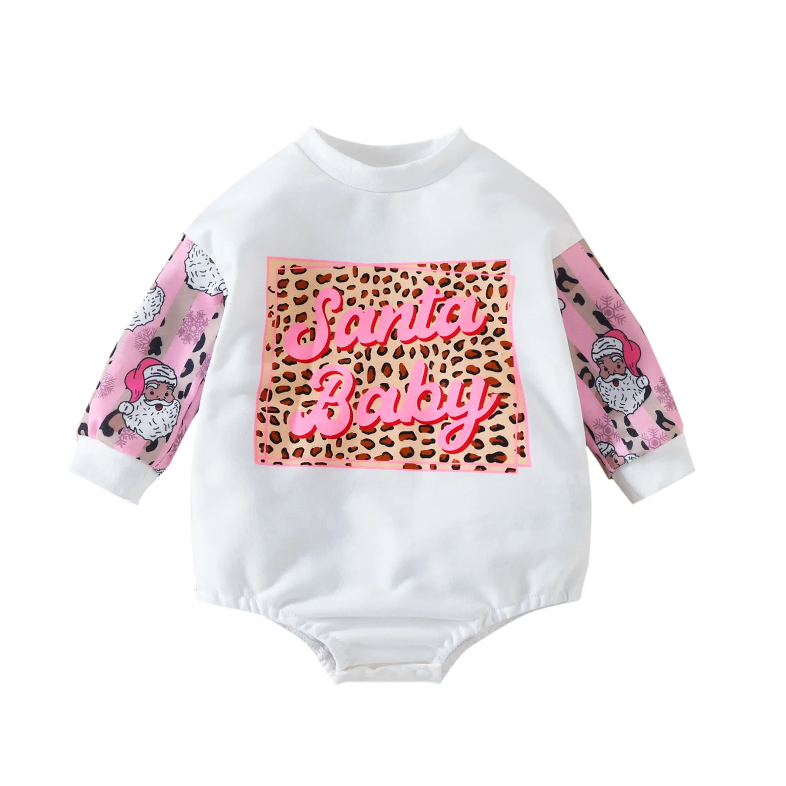 2023 Western Christmas Newborn Baby One Piece Romper Long Sleeve Solid Cuff Round Neck Winter Girl Leotard - Image 3