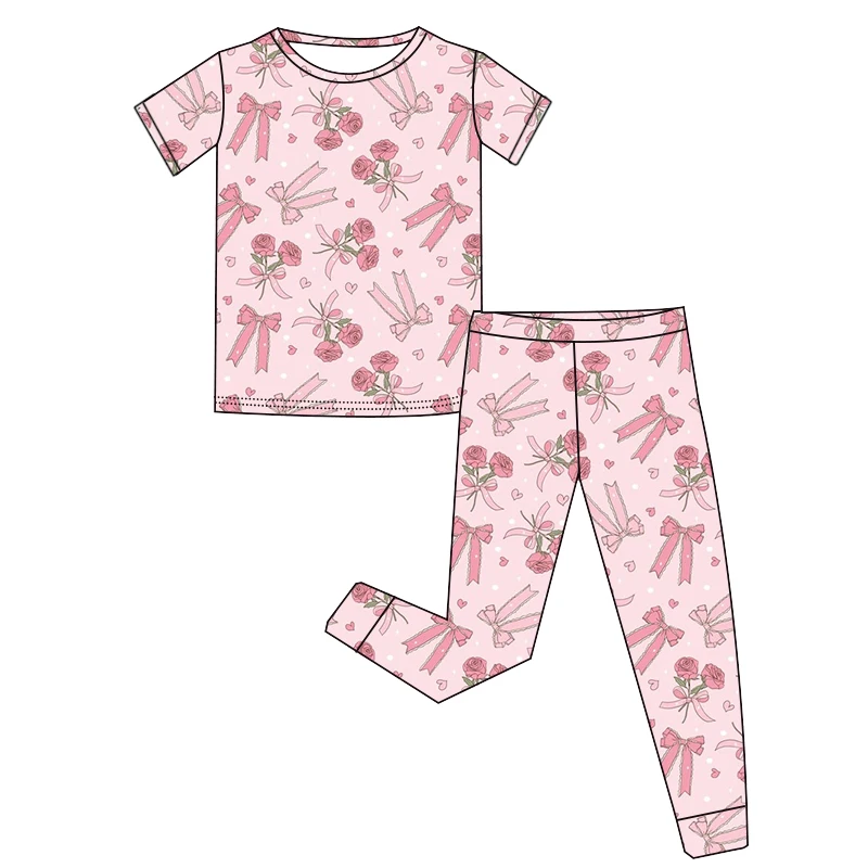 High-quality Bamboo-made Children's Sleepwear Set Short-sleeved Pants and Long Pants, Custom Patterns Children's Summer Pajamas - Image 2