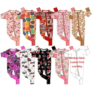 Valentine's Day Winter Bamboo Fabric Long Sleeve Baby Fold Over Sleepwear Boy Girl Zippy Romper One Piece Pajamas Clothes