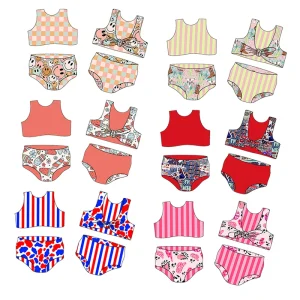 Wholesale 0-16 Years Kids Clothing Custom Children Two Pieces Reversible Swimsuits Girls Bathing Suits